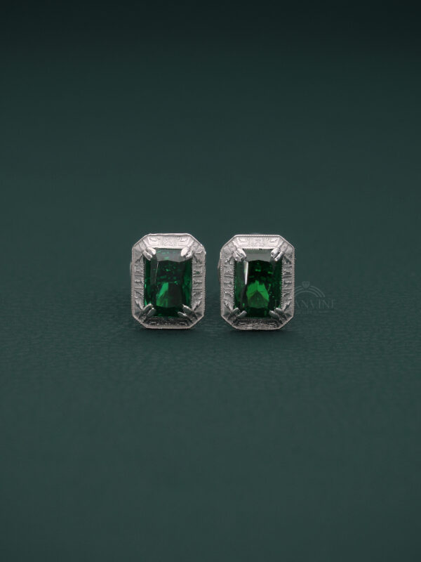 Emerald Cut Green Stone Stud Earrings in Silver | Elegant Minimal Jewelry