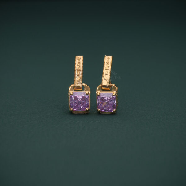 Square Cut Purple Stone Drop Earrings in Gold | Designer Dangle Earrings