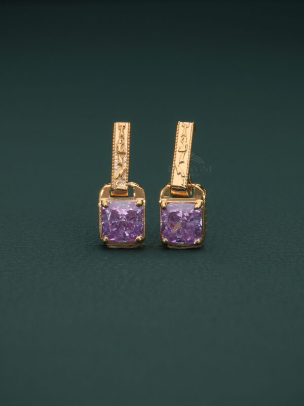 Square Cut Purple Stone Drop Earrings in Gold | Designer Dangle Earrings