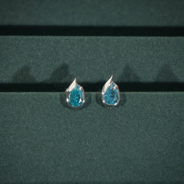 Teardrop Blue Stone Stud Earrings in Silver | Modern Minimal Jewelry