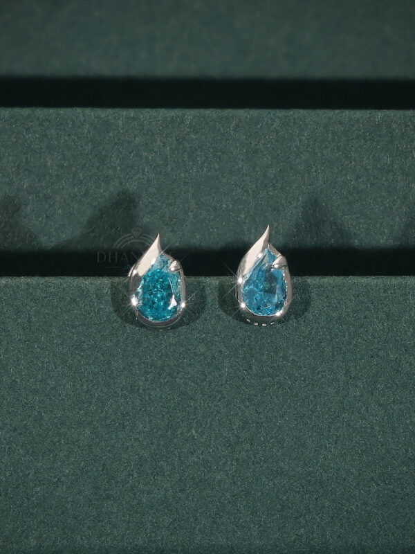 Teardrop Blue Stone Stud Earrings in Silver | Modern Minimal Jewelry