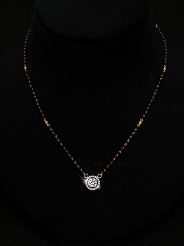 Round Diamond Pendant Mangalsutra Necklace in Gold | Elegant Daily Wear