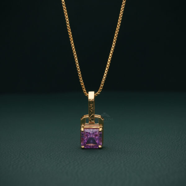 Square Cut Purple Stone Pendant Necklace in Gold | Modern Geometric Jewelry