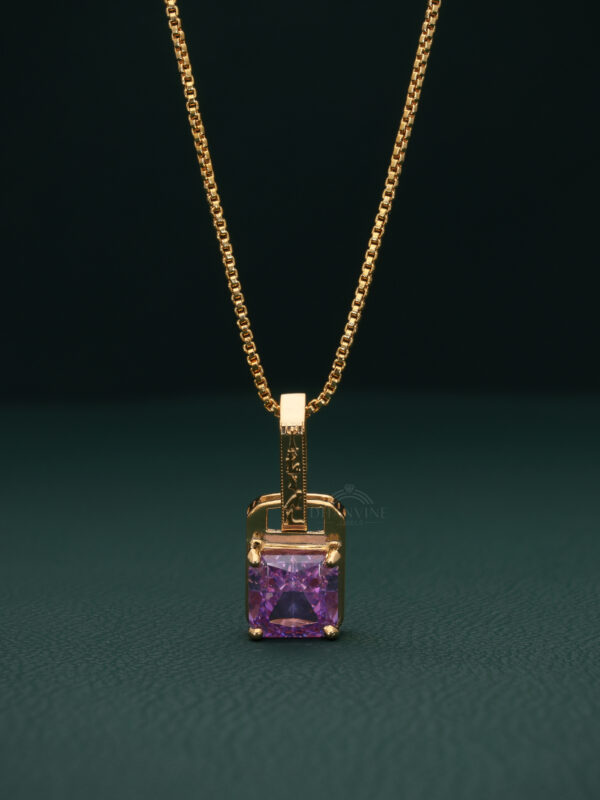 Square Cut Purple Stone Pendant Necklace in Gold | Modern Geometric Jewelry