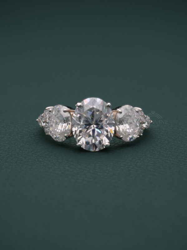 Three Stone Oval Cut Diamond Ring in White Gold | Luxury Engagement Ring for Women