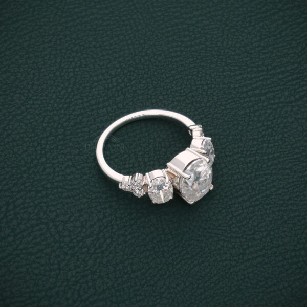 E Dhanvine Jewels R 3_2 Three Stone Oval Cut Diamond Ring in White Gold | Luxury Engagement Ring for Women